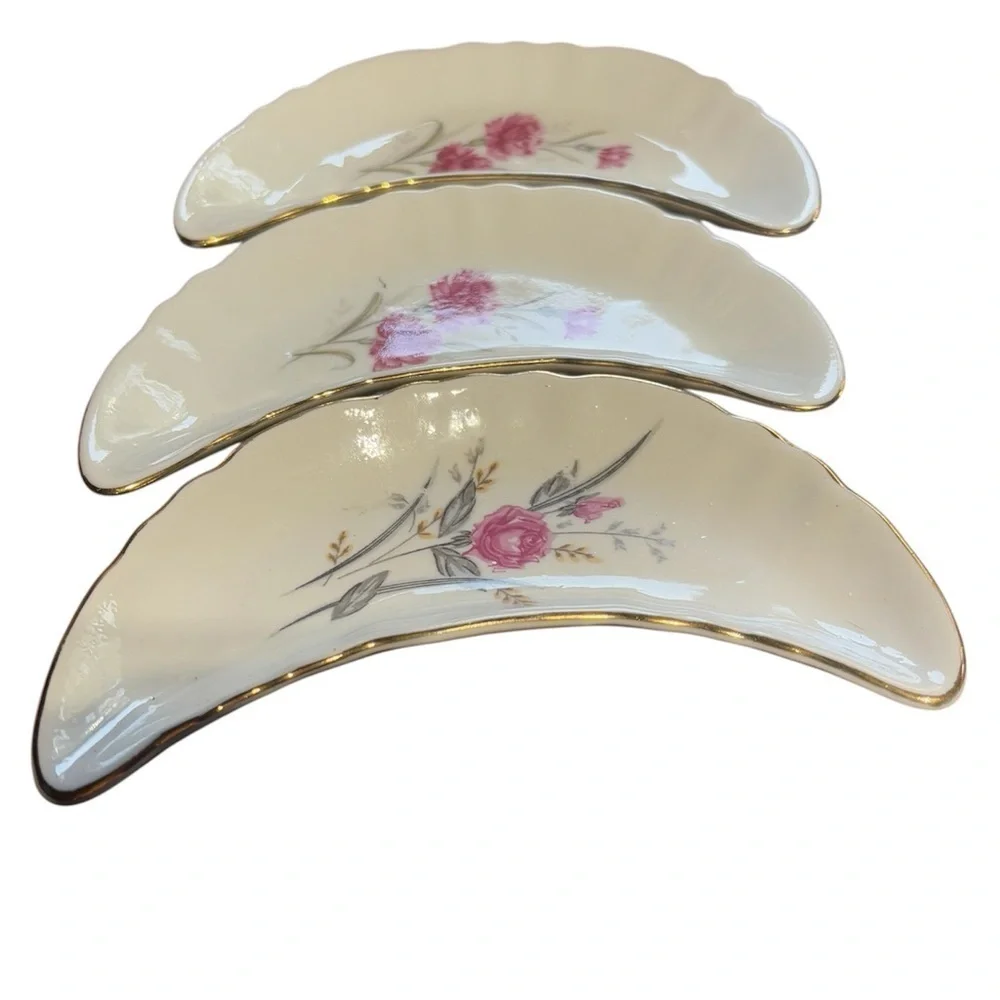 Vintage Nasco Bone Dish Gold  Rim National Silver Company Japan  Set of 8